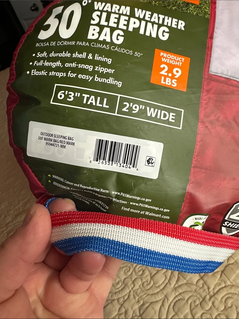 Ozark Trail Red and White Warm-Weather Sleeping Bag